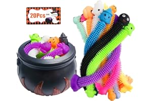 Cherislpy 5.5" Halloween Cauldron with 20 Pcs Stretchy Strings Stress Relief and Anti-Anxiety Toys Assortment for Kids Boys Girls Halloween Party Favors,Halloween Decorations