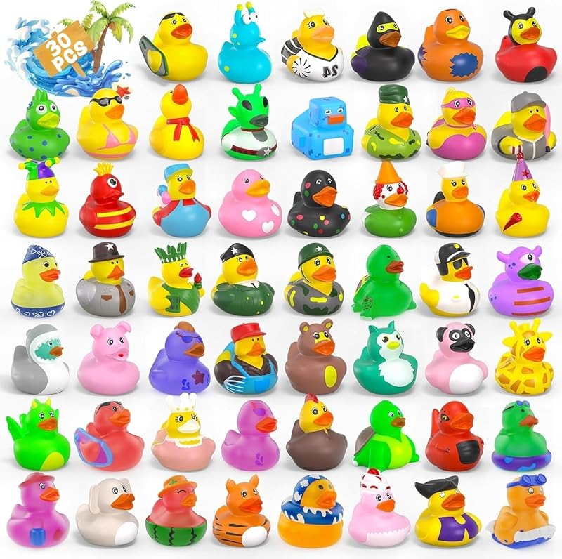 KAHEIGN 30 Pcs Rubber Ducks Random Assortment Bath Toys Mesh Bag