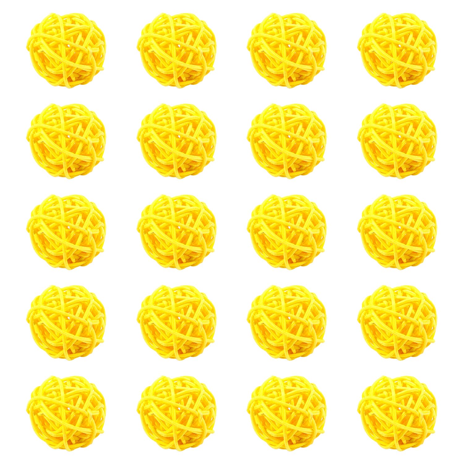 Hapivida 20Pcs Wicker Rattan Balls, Decorative Party Orbs Spheres Vase Fillers Small Animal Activity Toys for DIY Craft, Party, Wedding Table Decoration, Baby Shower (Yellow)
