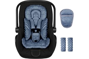 Jundetye Infant Car Seat Insert Boy Girl, 3 in 1 Newborn Carseat Insert with Strap Pads, Car Seat Head Support for Baby Strollers, Swings, and Bouncers, Comfortable and Machine Washable, Blue