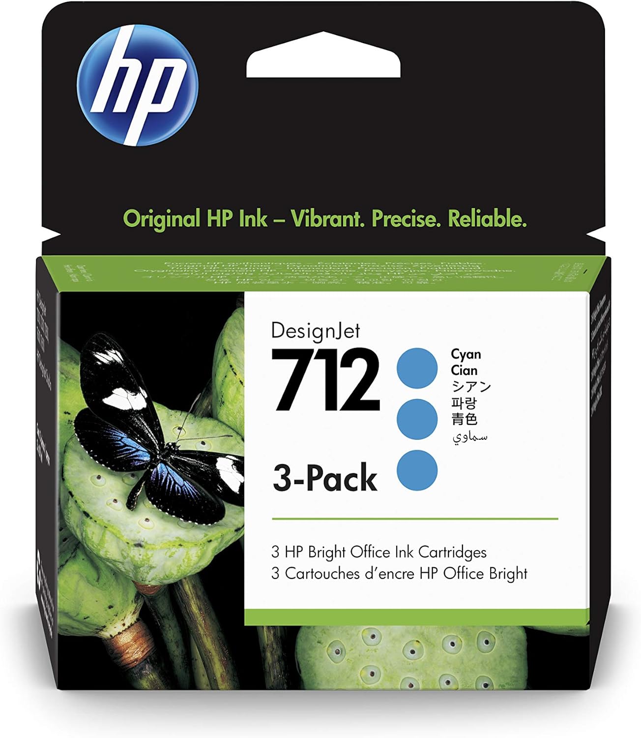 HP 712 3ED77A 3-pack Cyan 29-ml Genuine Ink Cartridge with Original Ink, for DesignJet T650, T630, T250
