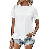 Verdusa Women's Casual Ruffle Hem Short Sleeve Tee Top Pullover T Shirts