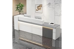 Nuipesn Reception Desk with Shelf & Lockable Drawers - Private Panels for Office (Gray + White, 63" L x 24" W x 39" H)