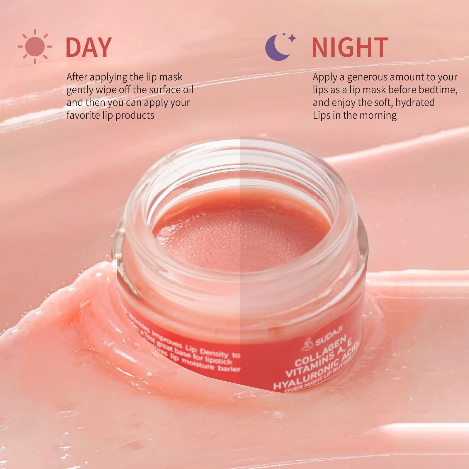 Collagen Lip Mask, Hydrating Lip Balm, Lip Moisture with Hyaluronic Acid & Vitamins E, A- Overnight Sleeping Nourishing Lip Butter Balm for Dry Lips 0.7 Oz​​