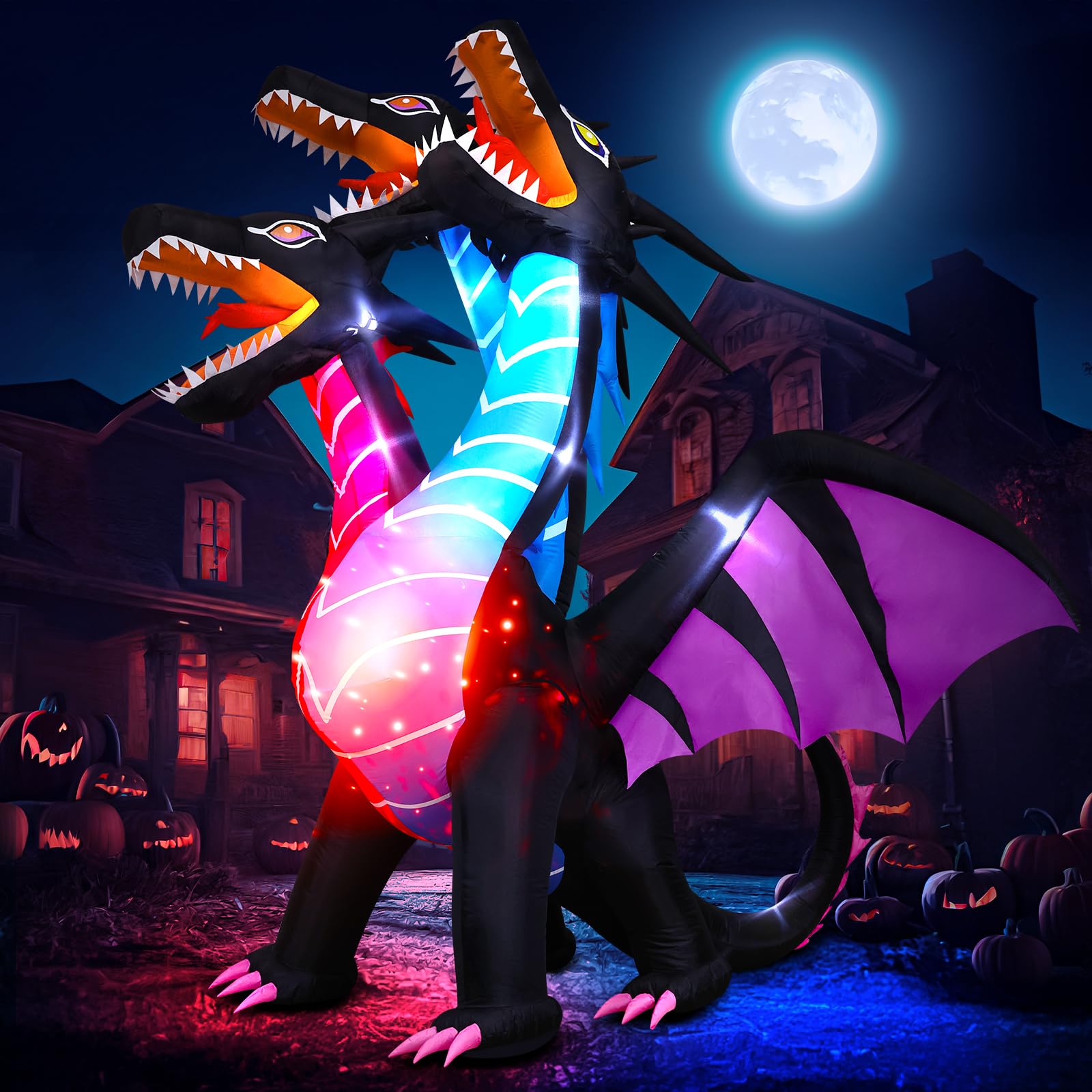 Photo 1 of Thuodo 8 FT Tall Halloween Inflatables Dragon Outdoor Decorations Blow Up Yard Three-Headed Dragon with Built-in LEDs for Lawn Garden Holiday Indoor Party Decor