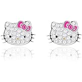 Sanrio Hello Kitty Womens Clear Crystal Stud Earrings - Silver Plated Hello Kitty Earrings Officially Licensed