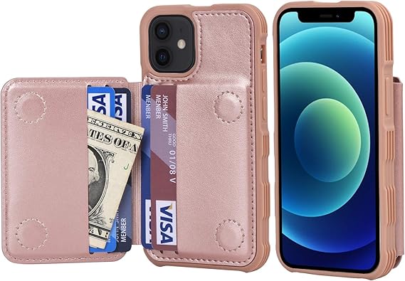 Amazon Com Arae For Iphone 12 Mini Case Wallet Case With Pu Leather Card Pockets Back Flip Cover For Iphone 12 Mini 5 4 Inch Rose Gold
