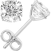 Moissanite Stud Earrings, 0.5ct-3ct D Color VVS1 Clarity Moissanite 14K White Gold Plated Sterling Silver Imitation Diamond Push Back Earrings For Women