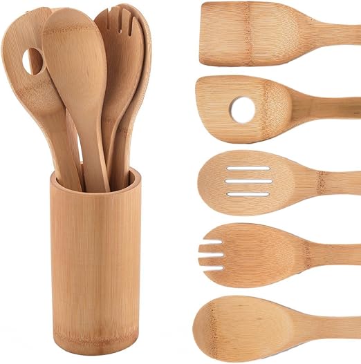 Amazon Com Heselian Organic Premium Bamboo Wooden Kitchen Cooking