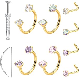 Xpircn Horseshoe Nose Rings Hoops 18G 7mm with Piercing Ball Grabber Tool Nose Rings For Women Men Horseshoe Septum Lip Eyebr