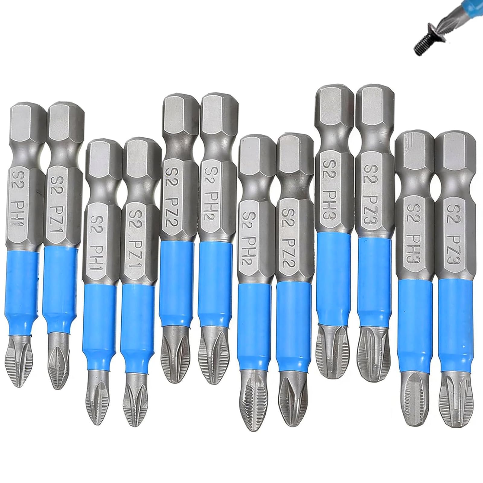 12 PCS Magnetic Screwdriver Bit Sets, Pz2 Impact Driver Bits Magnetic Impact Driver Bit Set Durable Screw Bits for Cordless Drill Anti Slip Screwdriver Bitsfor Drills