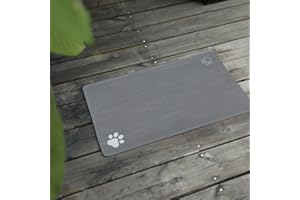 Le courant Cat & Dog Feeding Mat for Bowl-Pet Eating mat,Absorbent Non-Slip,Quick Dry Dog Water Bowl Dispenser Mat,Backing Pet Placemat for Messy Drinkers,Grey.Dog Paw-11.8x19.7 in