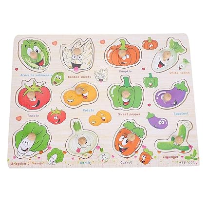 Popsugar Vegetables Wooden Puzzles with Knobs for Toddler and Kids | Educational, Shape Sorter, Learn Vegetables