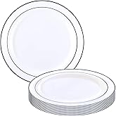 Kaya Elegant Silver & Gold Rim Disposable Pastry Plates - 6" (Pack Of 10) - Premium Plastic Dessert Plates For Parties, Weddings & Events