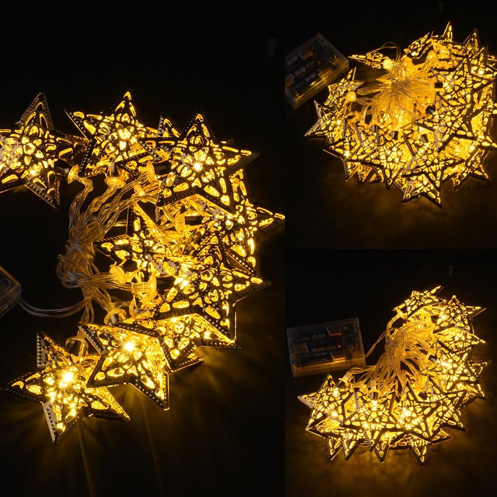 Battery Powered String Lights Outdoor 10 LED, Metal Star Fairy Lights for House,Garden,Pathway,Party Wedding Decoration Light