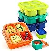 Caperci Lunchable Snack Containers - 4 Pack Bento Snack Boxes with 4-Compartment, 2 Leakproof Dip Cups, Reusable Divided Food Containers for School, Work, Travel (Jewel Brights)