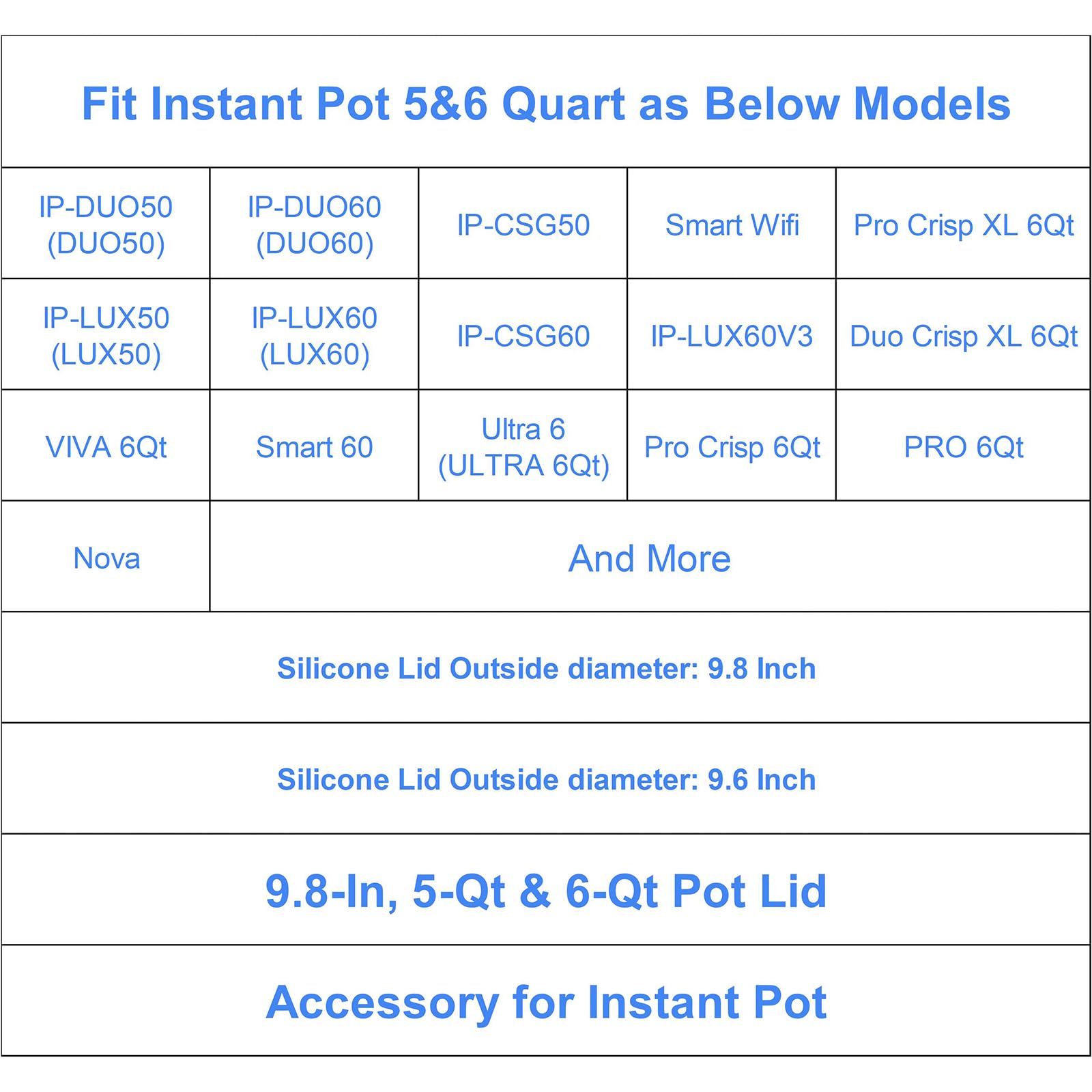 Silicone Lid for Instant Pot 6 QT & 5 QT, 9.8IN Premium Pot Cover for Instapot 5 & 6 Quart Inner Pot, Reusable Silicone Lids for Bowl and Food Cover, Lid Accessories for Instant Pot