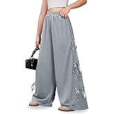 IIMMER Girls Fall Cute Bowknot Side Wide Leg Sweatpants Y2K Color Block Baggy Track Pants 5-14 Years