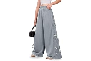 IIMMER Girls Fall Cute Bowknot Side Wide Leg Sweatpants Y2K Color Block Baggy Track Pants 5-14 Years