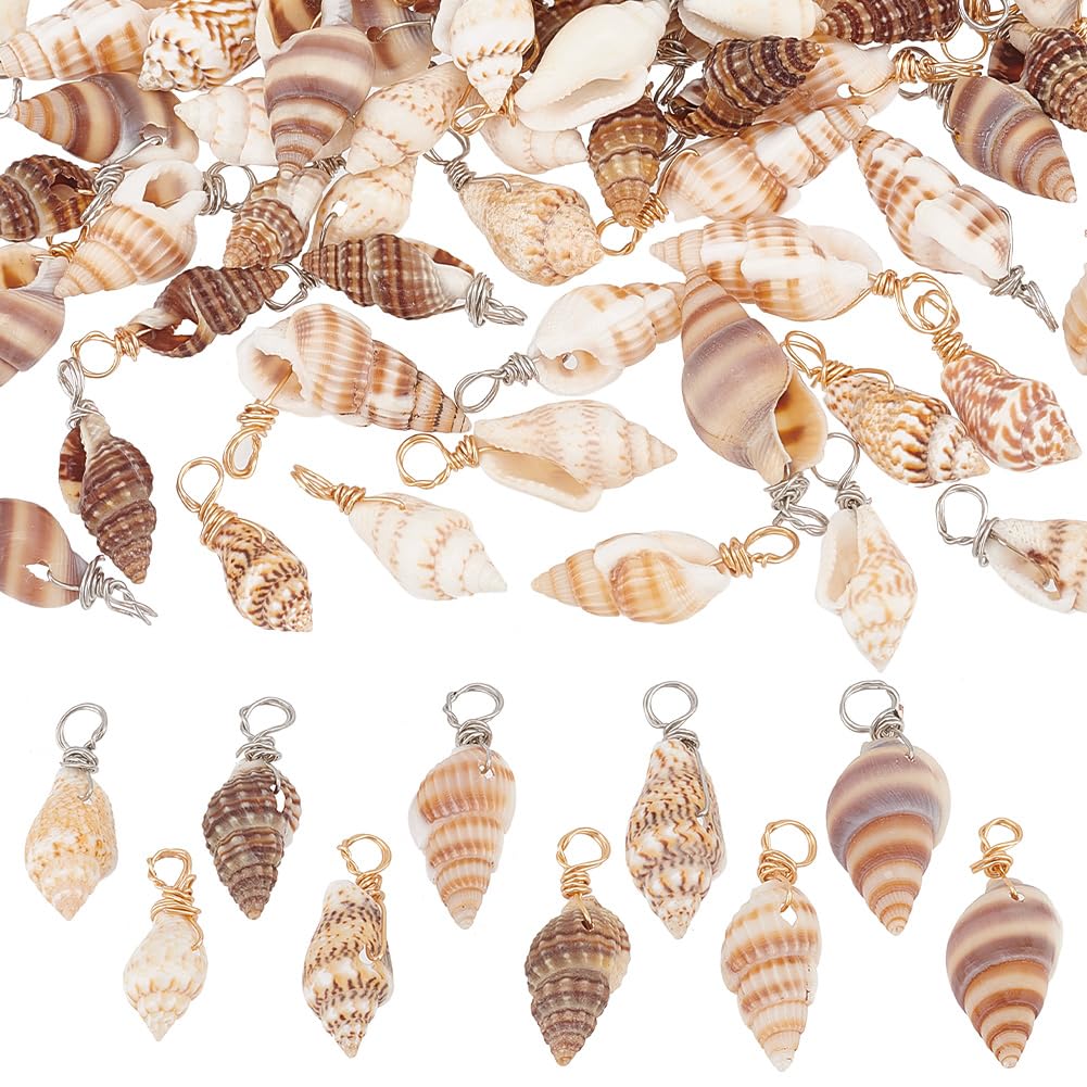 PH PandaHall 100pcs Natural Shell Charms, 10 Styles Shell Pendants Summer Ocean Sea Charms Spiral Shells Charms Spiral Conch Shell Pendants for DIY Jewellery Making Earrings Necklace Bracelet