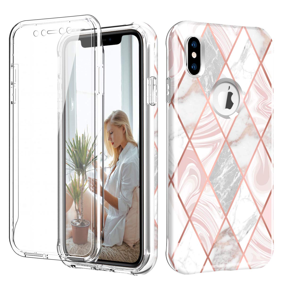 SKYLMW Case for iPhone Xs MAX inch,[Built in Screen Protector] Full  Body Shockproof Dual Layer High Impact Protective Hard Plastic+TPU Phone  Cover