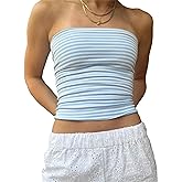 AKLOPVII Women's Y2K Tube Top Striped Backless Crop Tank Strapless Bandeau Going Out Cami Shirts Summer Outfits Corset
