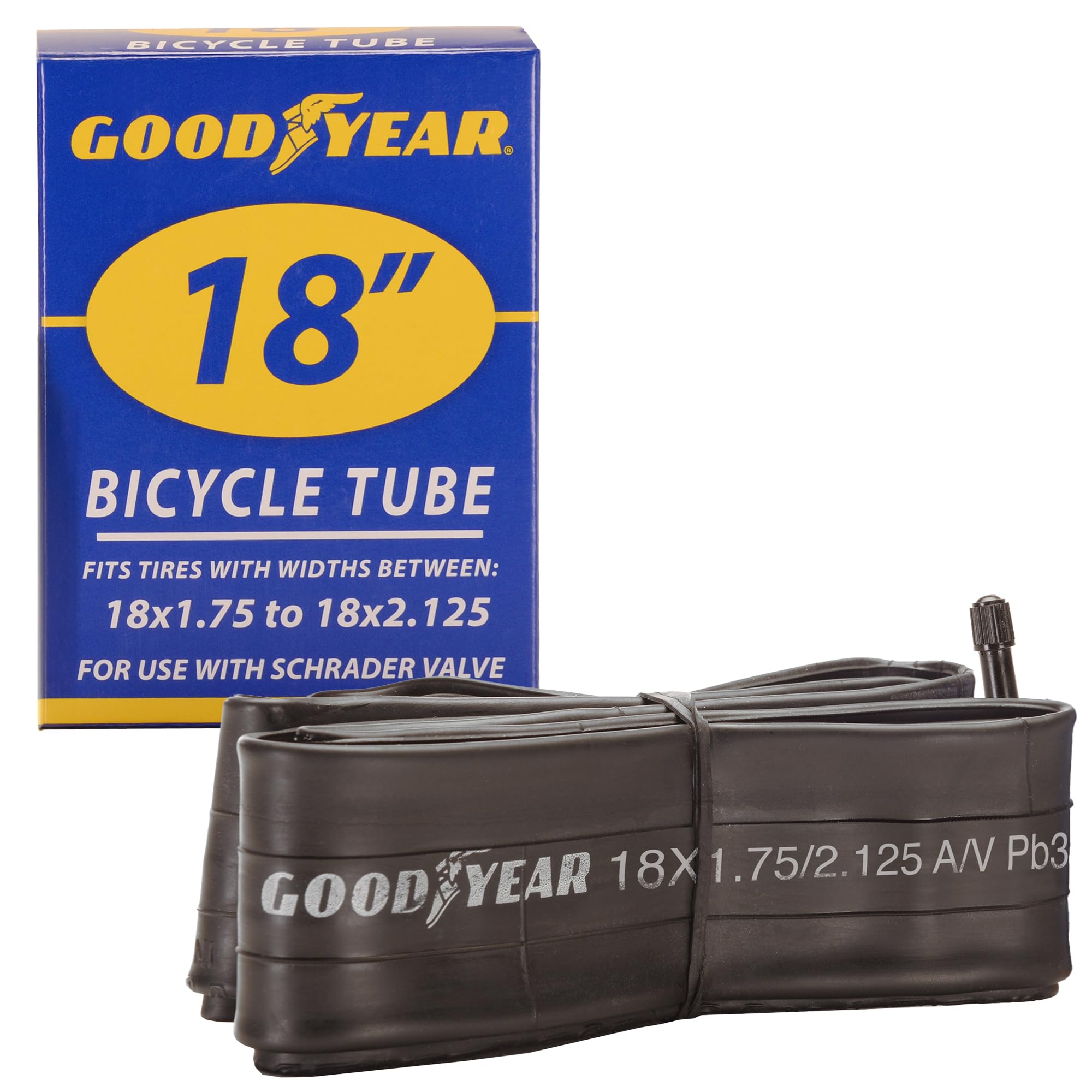 Goodyear Bicycle Tube, 18 X 1.75/2.125-18-inch Bike Tube with Butyl Rubber - Dependable Mountain Bike Tubes for Premium Cycling - 18 X 1.75/2.125