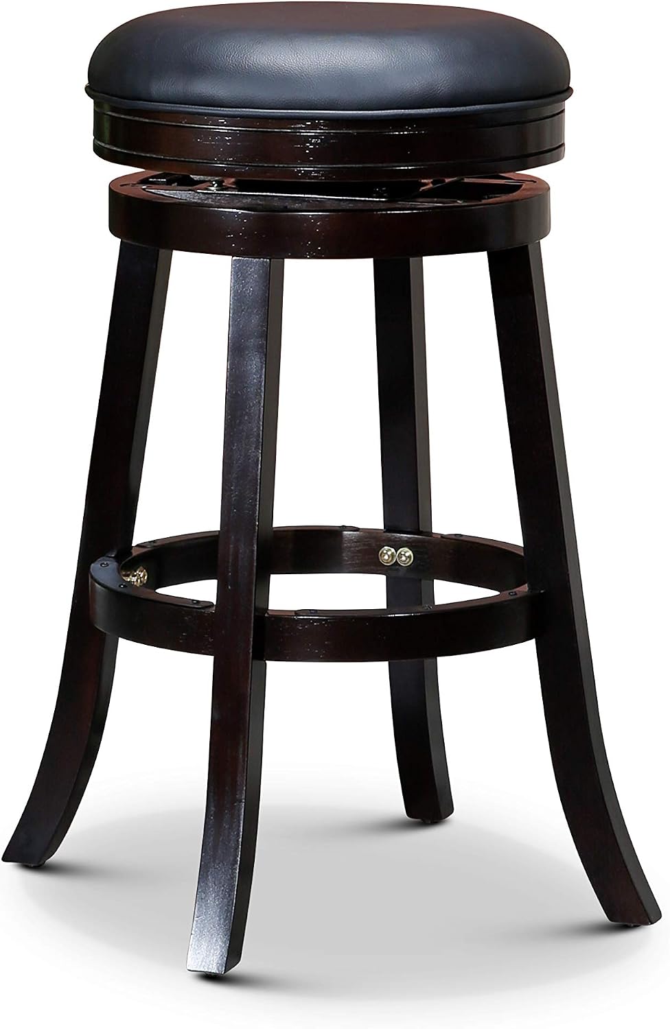 29 Backless Cappuccino Wood Finish Bar Stool With Black Leather Swivel Seat Home Garden Furniture Home Garden