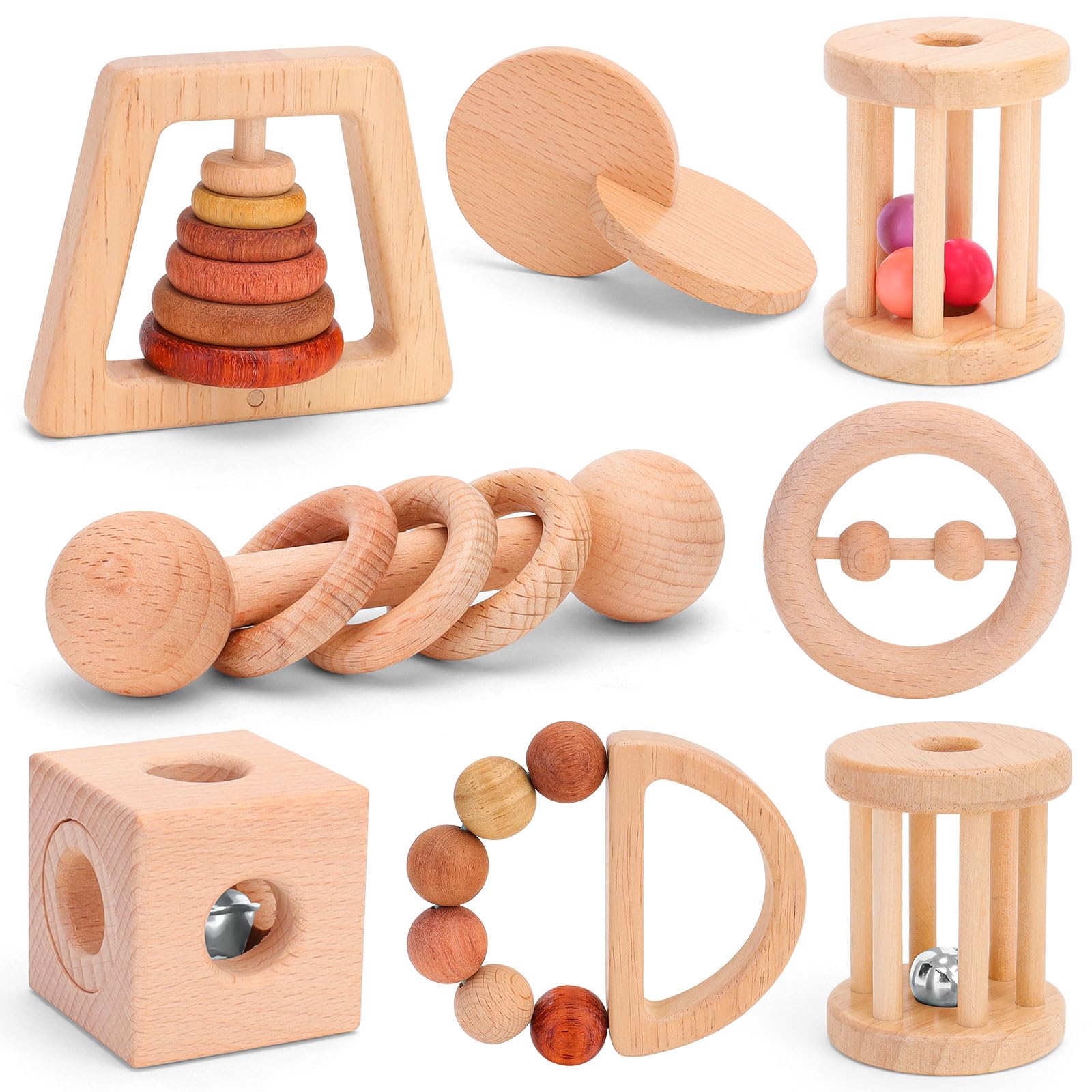 Pieces Montessori Baby Wooden Toys for 0-6-12 Months Babies