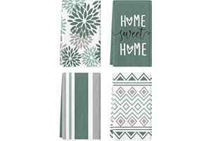 Artoid Mode Green Home Sweet Home Stripes Boho Spring Kitchen Towels Dish Towels, 18x26 Inch Farmhouse Summer Decoration Hand