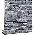 practicalWs Brick Wallpaper Peel and Stick Wallpaper 17.71" x 590.5", Grey Faux Stone Rock Wallpaper, Removable Self Adhesive Contact Paper, Backsplash Decorative Wall Paper, Easy to Install