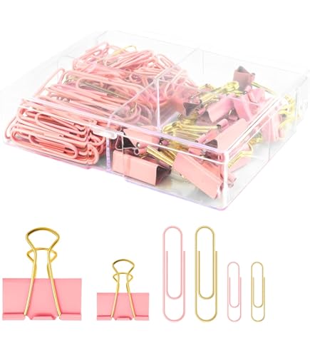 American Crafts Office Supplies Kit - Gold Metallic Tin Set With Clips, Pins & Push Pins