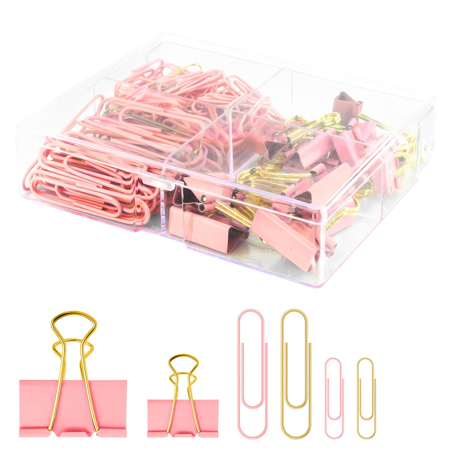 Photo 1 of CREECHWA Cute Paper Clips Binder Clips Combo Set, 165 Psc, Assorted Size Paper Clips for Office, Cute Office Supplies Set, Pink