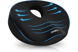 SAHEYER Donut Pillow for Tailbone Pain Relief and Hemorrhoids, Memory Foam Donut Cushion for Sciatica Nerve, Seat Cushion Butt Pillow for Men Women at Home Office Chair Car Long Sitting Comfort, Black