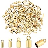PH PandaHall 14K Gold Cord Ends Caps 160pcs Thread Ends Caps Alloy Tube Crimp Beads End Caps Rope Ends Tips Calotte End Caps Craft for Bracelet Necklaces Jewelry Making 6/7/8/9mm