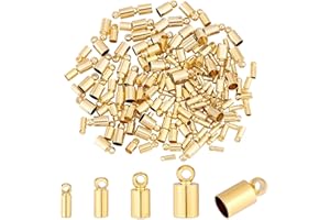 PH PandaHall 14K Gold Cord Ends Caps 160pcs Thread Ends Caps Alloy Tube Crimp Beads End Caps Rope Ends Tips Calotte End Caps Craft for Bracelet Necklaces Jewelry Making 6/7/8/9mm