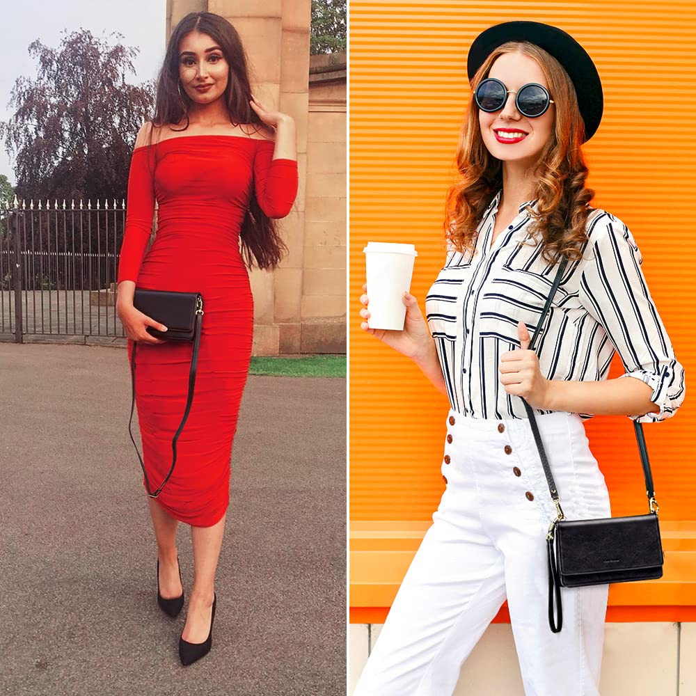 nuoku Crossbody Bag for Women Cellphone Little Purse with Credit Card Slots Lightweight Leather Wristlet Wallet