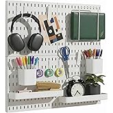 Keepo Peg Board Wall Organizer &ndash; Plastic Pegboard Panels, Modular Peg Board Storage System For Home Office, Craft Room, Gaming Setup (White, 22&Prime;&times;22&Prime;)