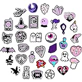 36pcs Horror Shoe Charms for Women, Halloween Witch Goth Shoe Decorations Charms Black Magic Pink Purple Accessories for Clogs Sandals Shoes, Birthday Gifts Party Favors Adults