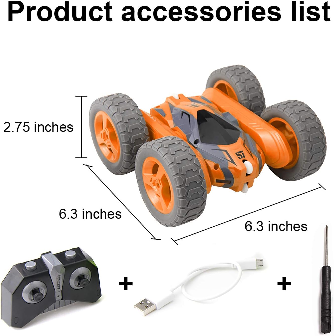 Tecnock Remote Control Car for Kids,360 ° Rotating Double Sided Flip RC Stunt Car,2.4Ghz 4WD Toy Car with Rechargeable Battery for 45 Min Play,Great Gifts for Boys and Girls(Orange): Toys & Games
