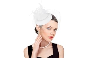 dressfan Fascinator Hats Headpiece Womens Vintage Pillbox Hat Wedding Veil Hat for Kentucky Derby/Wedding/Cocktail/Tea Party