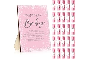 Unittype 51 Pcs Don't Say Baby Shower Game Favors Include Winter Snowflake Theme Baby Shower Sign and 50 Mini Snowflake Clothespins for Boys Girls Gender Reveal Party Supplies