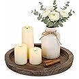 Hanobe Candle Plate Holder Tray: Round Wood Decorative Candle Plate - Rustic Farmhouse CoffeeTable Decor - Tealight Pillar Tr