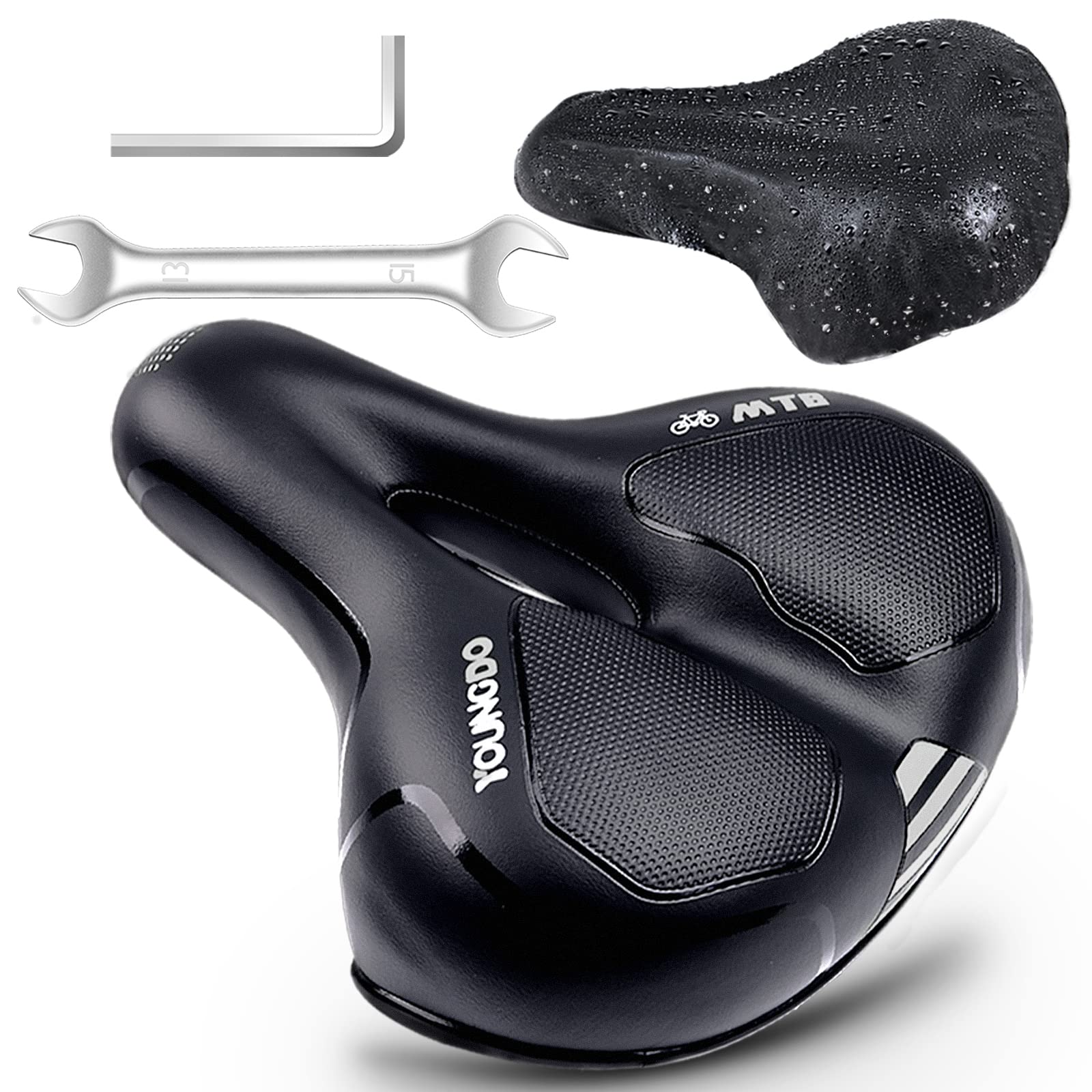 Bike Seat, YOUNGDO Bicycle Saddle Comfortable Soft Wide Road Bike Gel Saddles, Breathable Mountain Bike Seat, Suitable for MTB Mountain Bike, Folding Bike, Road Bike, Spinning Bike, Exercise Bikes