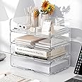 Clear Stackable Paper Trays 4 Pack, Clear PET Letter Tray Desk Organizer, Desktop Organizers and Storage for Books, Magazines, Folders, A4 Size File Paper, Notes, Pens -Clear