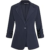 LADI TREND Women's Corduroy Blazer Ruched 3/4 Sleeve Lapel Button Blazers Casual Work Office Suit Jacket with Pockets