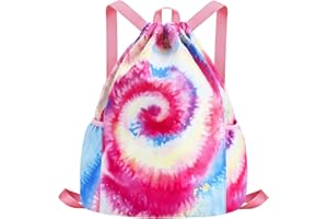 Luchike Drawstring Backpack for Kids - Girls Dance Bag,Sport Gym Beach Swim Travel Daypack With Two Water Bottle Holder