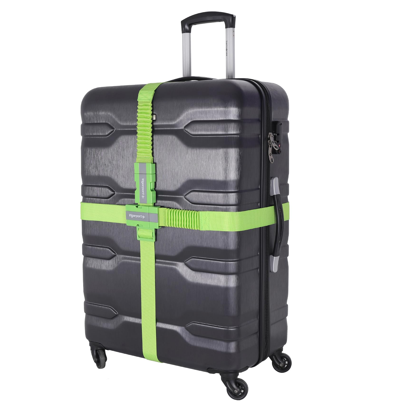 Vigorport Luggage Straps with Stretch Part, Green Suitcase Belt TSA Approved with Adjustable Quick-Release Buckle to Keep Your Suitcase Secure While Traveling