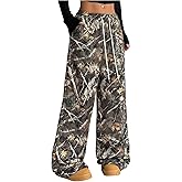 MakeMeChic Women's Camo Wide Leg Sweatpants Drawstring Low Rise Baggy Y2k Athletic Pants