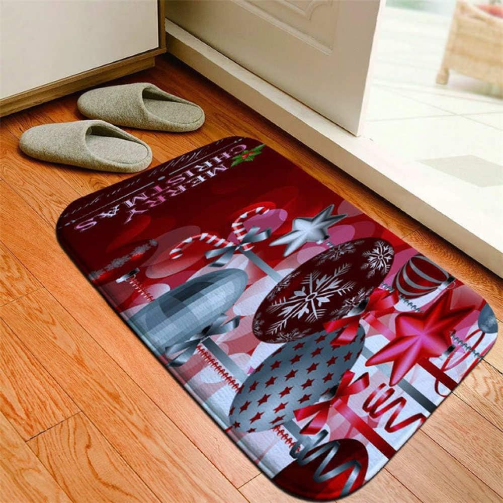 KFEKDT Cartoon Santa Claus Snowman Deer Entrance Door Mat Anti Slip Bathroom Kitchen Math Christmas Decor Flannel Floormat Rug No.7 50X80CM